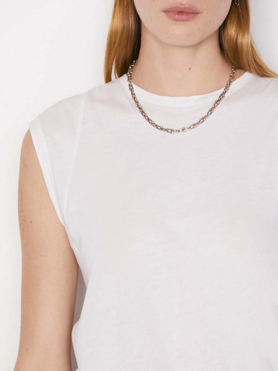  프레임 민소매 티셔츠 데님 르 미드 라이즈 머슬 탑 블랑 - FRAME