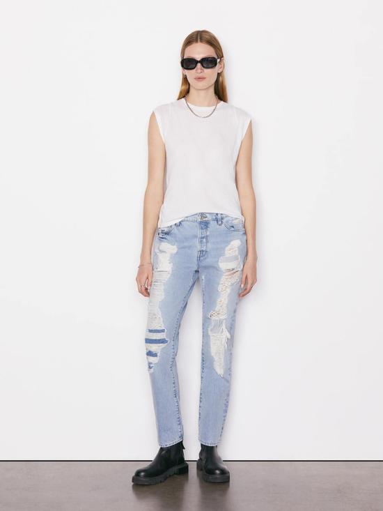  프레임 민소매 티셔츠 데님 르 미드 라이즈 머슬 탑 블랑