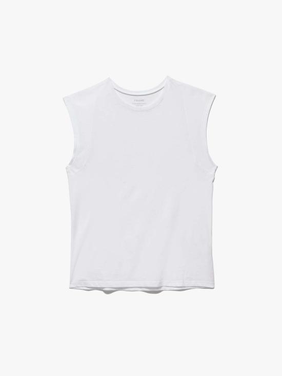  프레임 민소매 티셔츠 데님 르 미드 라이즈 머슬 탑 블랑 - FRAME