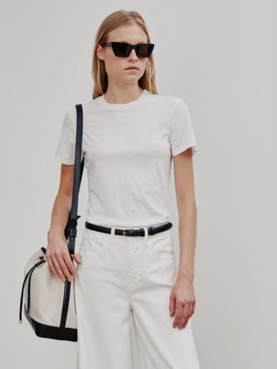  닐리로탄 반팔 티셔츠 Nili Lotan Mariela 크루넥 티셔츠 제트 블랙/블론드/화이트 - NILI LOTAN