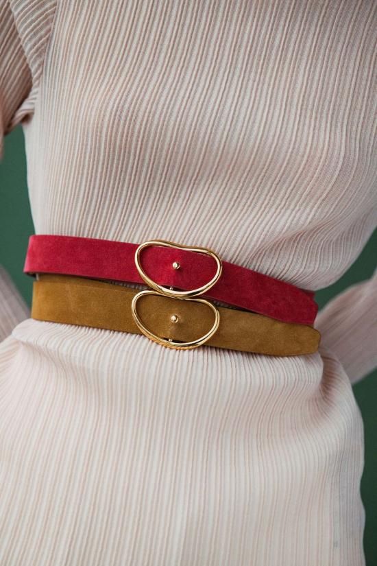  리지 포르투나토 레귤러 벨트 와이드 조지아  캐멀 스웨이드 - LIZZIE FORTUNATO