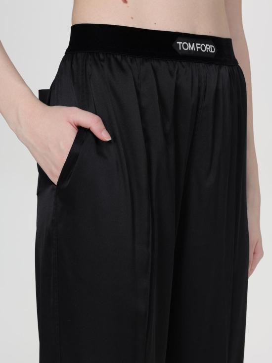 25FW 톰포드 로고 밴딩 파자마 팬츠 로고 밴딩 파자마  PAW397FAX881 LB999 Black - TOMFORD