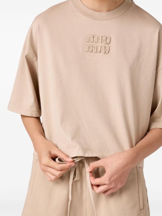  미우미우 반팔 티셔츠 MJN440S231137L beige - MIU MIU