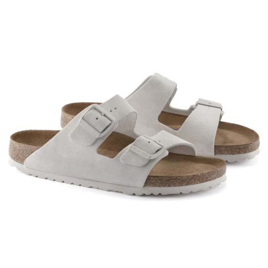  버켄스탁 뮬/슬리퍼 버켄슈톡 아리조나 스웨이드 가죽 소프트 풋베드 앤틱 화이트 - BIRKENSTOCK
