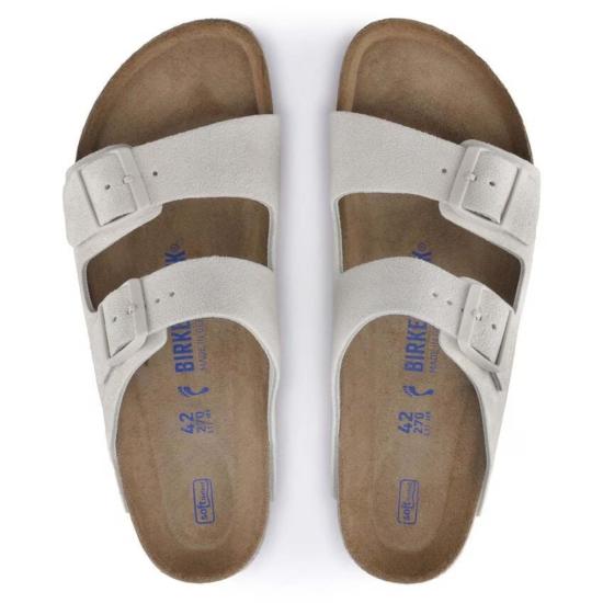  버켄스탁 뮬/슬리퍼 버켄슈톡 아리조나 스웨이드 가죽 소프트 풋베드 앤틱 화이트 - BIRKENSTOCK