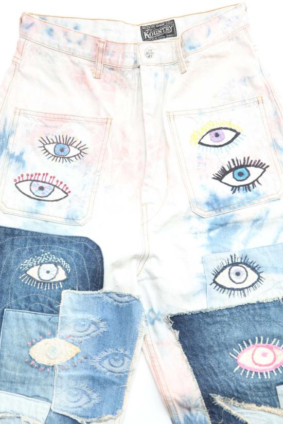  캐피탈 스트레이트 팬츠 Kapital 14oz 데님 타이 다이 배기 플레어 팬츠 - KAPITAL