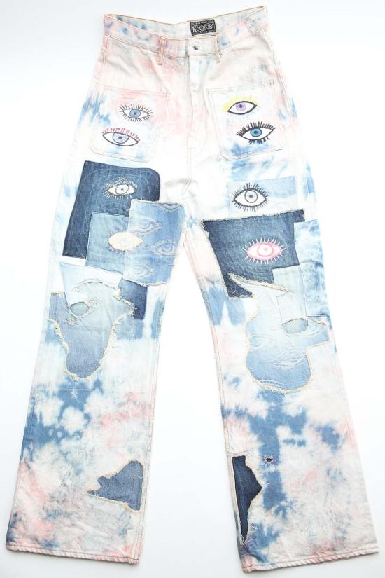  캐피탈 스트레이트 팬츠 Kapital 14oz 데님 타이 다이 배기 플레어 팬츠