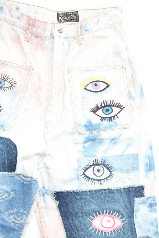  캐피탈 스트레이트 팬츠 Kapital 14oz 데님 타이 다이 배기 플레어 팬츠 - KAPITAL