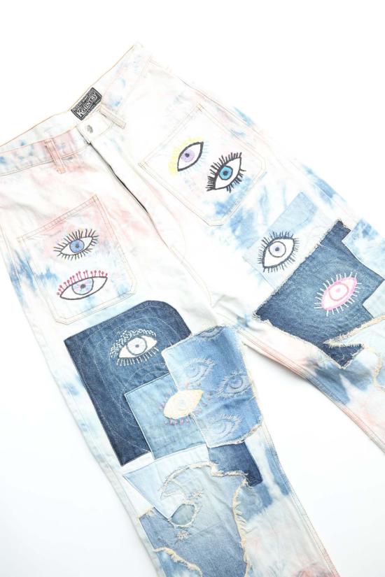  캐피탈 스트레이트 팬츠 Kapital 14oz 데님 타이 다이 배기 플레어 팬츠 - KAPITAL