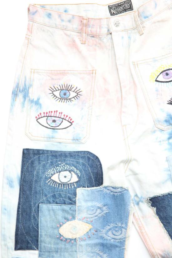  캐피탈 스트레이트 팬츠 Kapital 14oz 데님 타이 다이 배기 플레어 팬츠 - KAPITAL