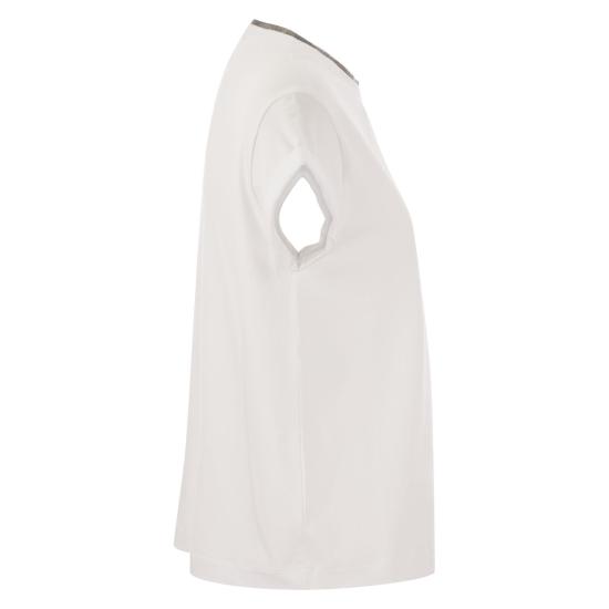  브루넬로 쿠치넬리 콘트라스트 트림 코튼 티셔츠 M0T18BD200 WHITE - BRUNELLO CUCINELLI