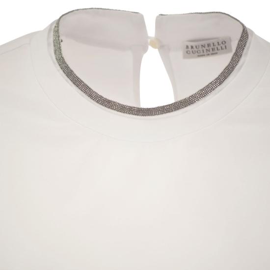  브루넬로 쿠치넬리 콘트라스트 트림 코튼 티셔츠 M0T18BD200 WHITE - BRUNELLO CUCINELLI