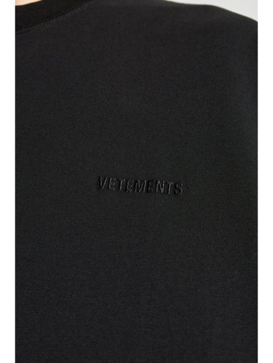  베트멍 반팔 티셔츠 자수 로고 오버사이즈 티셔츠 블랙 - VETEMENTS