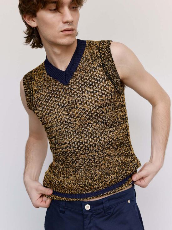  웨일즈보너 니트 베스트 웨일즈 보너 무린 셰이드 니트  네이비/옐로우 - WALES BONNER