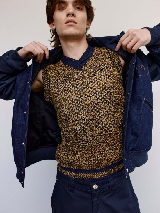  웨일즈보너 니트 베스트 웨일즈 보너 무린 셰이드 니트  네이비/옐로우