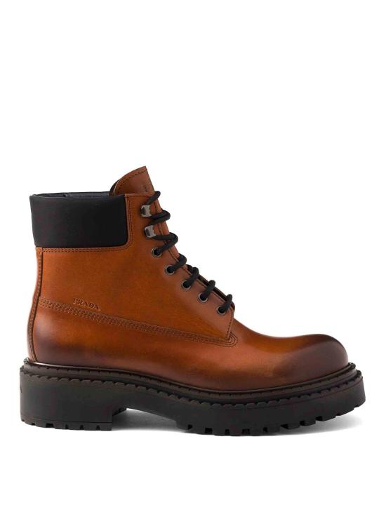  프라다 로고 레더 레이스업 부츠 2TE205FG0013G21F0046 Brown