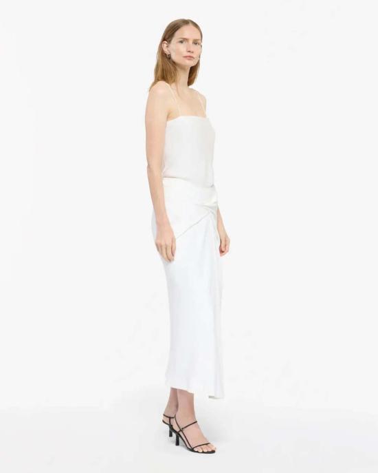  어나더 투모로우 롱 스커트 Another Tomorrow 비대칭 트위스트 스커트 오프 화이트 - ANOTHER TOMORROW