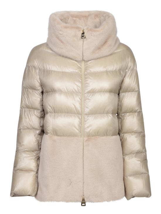 26FW 에르노 울트라라이트 나일론 & 레이디 얼터너티브 퍼 케이프 자켓 PI001933D 12017Z 1985 Beige