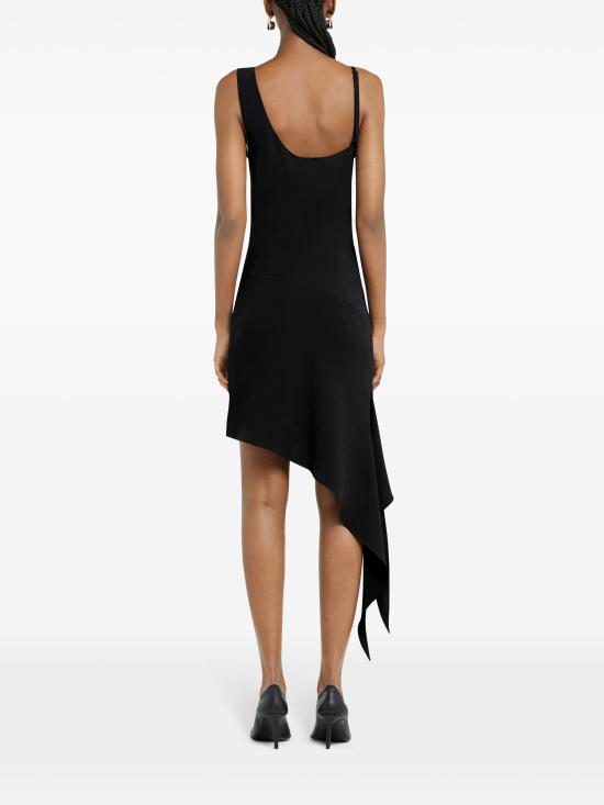 25SS 쿠레쥬 버클 숄더 스트랩 비대칭 미디 원피스 125CRO538PL0147 9999 BLACK - COURREGES