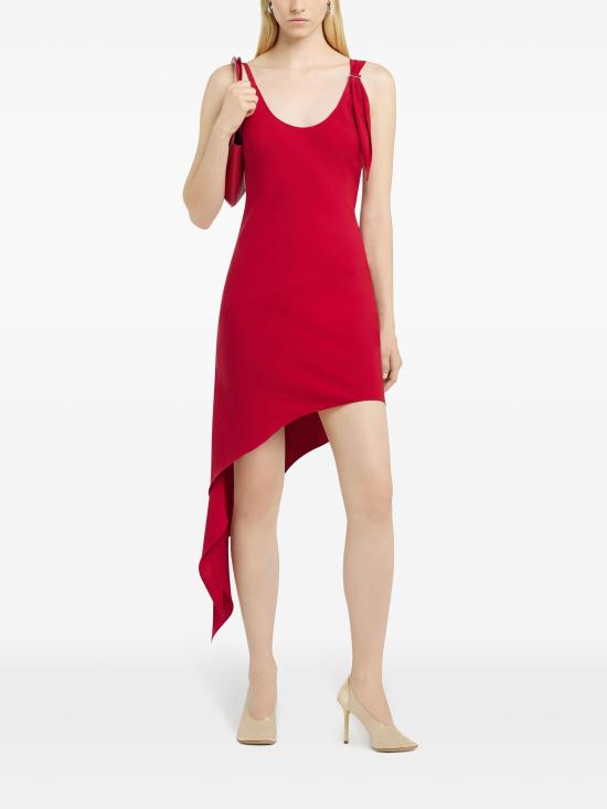 25SS 쿠레쥬 버클 숄더 스트랩 비대칭 미디 원피스 125CRO538PL0147 4015 RUBY - COURREGES