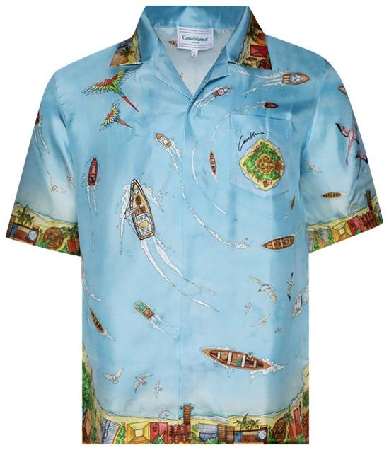  카사블랑카 반팔 셔츠 CSBM241PRSH013BL MAISON SUR PILOTI DOM