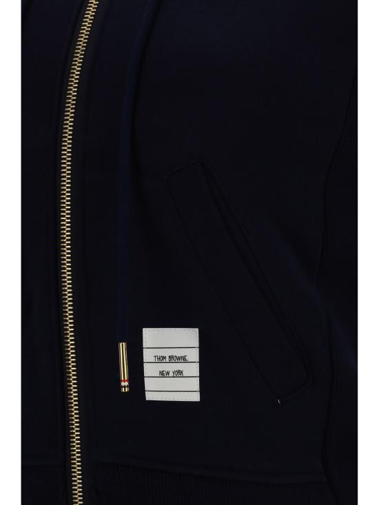 26SS 톰브라운 4바 루프백 저지 니트 엔지니어드 집업 후드 FJT001A00535 415 BLUE - THOM BROWNE