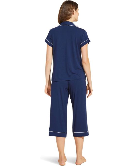  에버제이 라운지 웨어 지젤 반팔 크롭 파자마 세트 네이비/아이보리 - EBERJEY