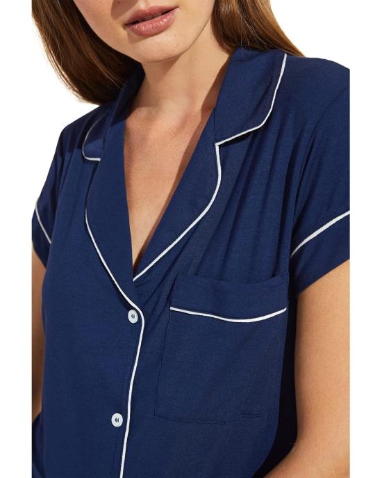  에버제이 라운지 웨어 지젤 반팔 크롭 파자마 세트 네이비/아이보리 - EBERJEY