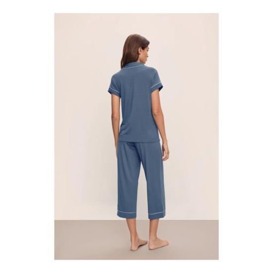  에버제이 언더웨어 지젤 반팔 크롭 파자마 세트 코스탈 블루/아이스 블루 - EBERJEY