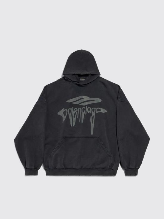 25FW 발렌시아가 후드 티셔츠 803265TRVS9 1013 Black