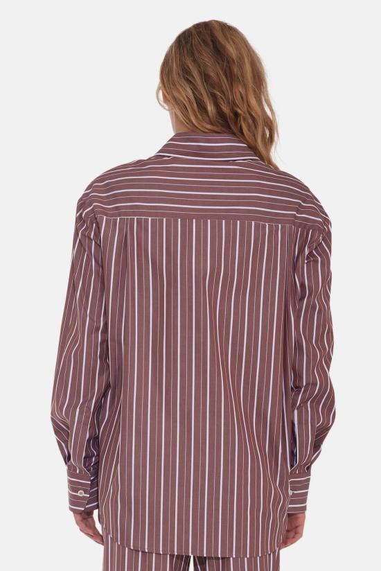  The Tile Club 후드 티셔츠 타일 클럽 릴리 팝린 보이프렌드 셔츠 브라운 스트라이프 - THE TILE CLUB