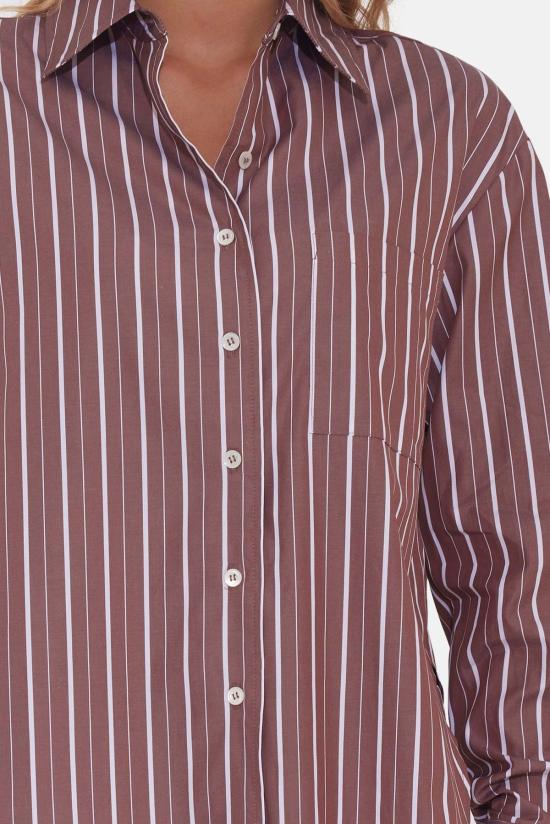  The Tile Club 후드 티셔츠 타일 클럽 릴리 팝린 보이프렌드 셔츠 브라운 스트라이프 - THE TILE CLUB