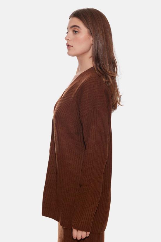  더 타일 클럽 가디건 타일 클럽 루시 리브 코쿤 카디건 브라운 - THE TILE CLUB