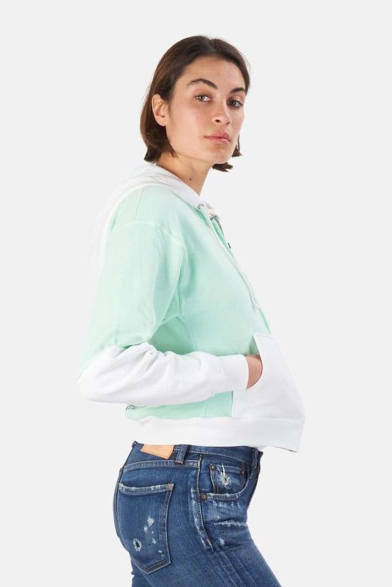  Blue&Cream 후드 티셔츠 블루&크림 스컬 컬러블록 크롭 후드티 민트/블랙 - BLUE&CREAM