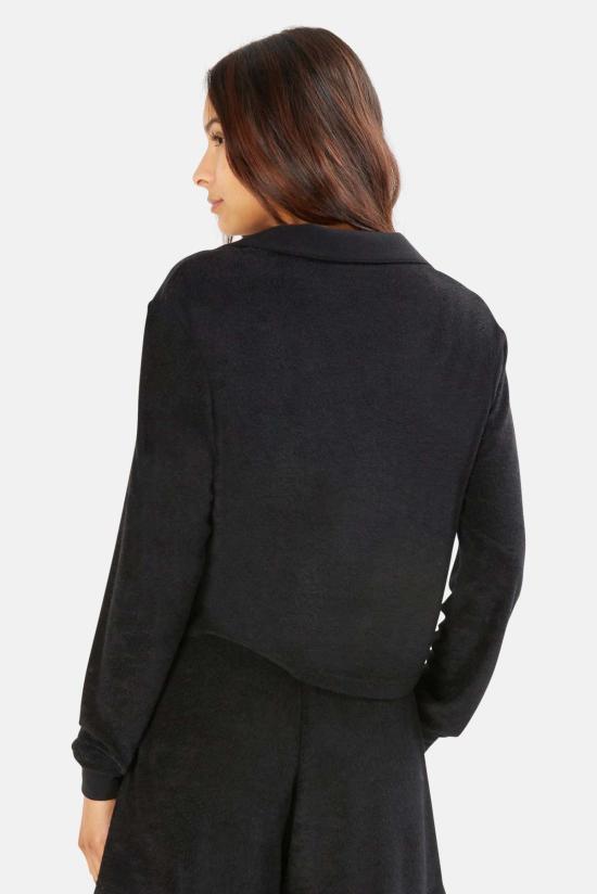  더 타일 클럽 블라우스 타일 클럽 찰리 크롭 롱슬리브 폴로 블랙 - THE TILE CLUB