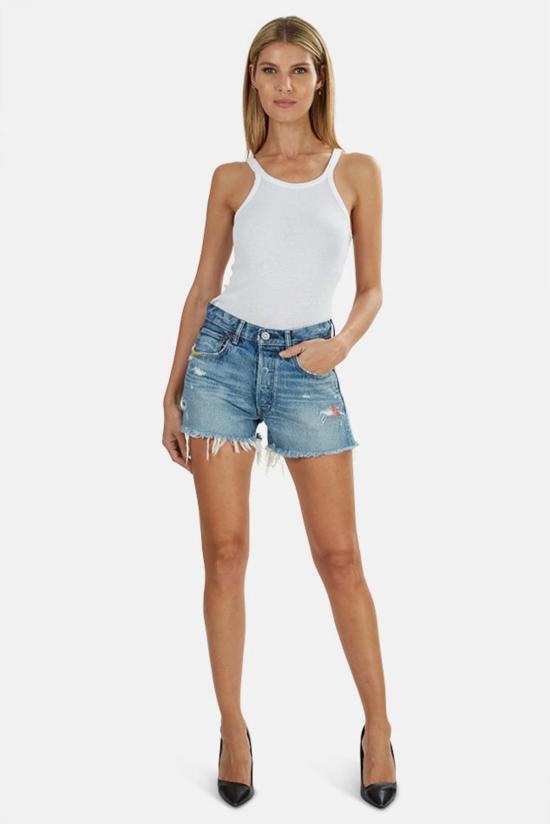  마우지 데님 숏팬츠 Moussy Calumet 반바지 블루 - MOUSSY