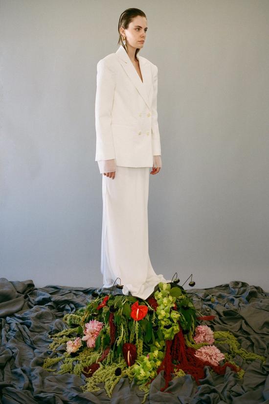  케이코 수트 자켓 Kk Co 포리지 플라워 자카드 블레이저 블랑코 - KKCO