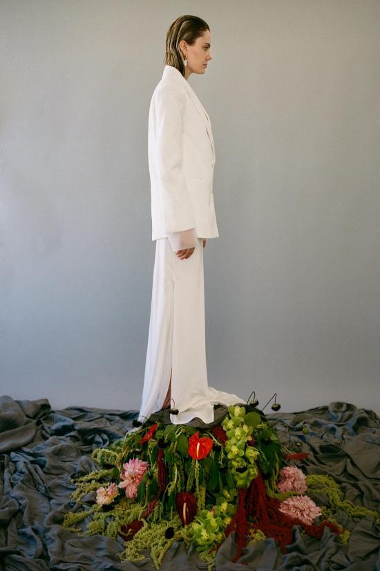  케이코 수트 자켓 Kk Co 포리지 플라워 자카드 블레이저 블랑코 - KKCO