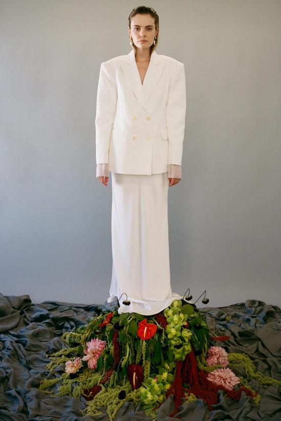  케이코 수트 자켓 Kk Co 포리지 플라워 자카드 블레이저 블랑코