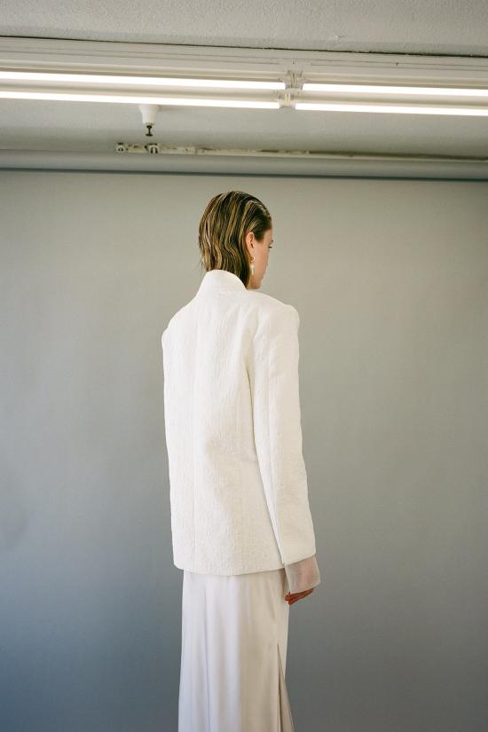  케이코 수트 자켓 Kk Co 포리지 플라워 자카드 블레이저 블랑코 - KKCO