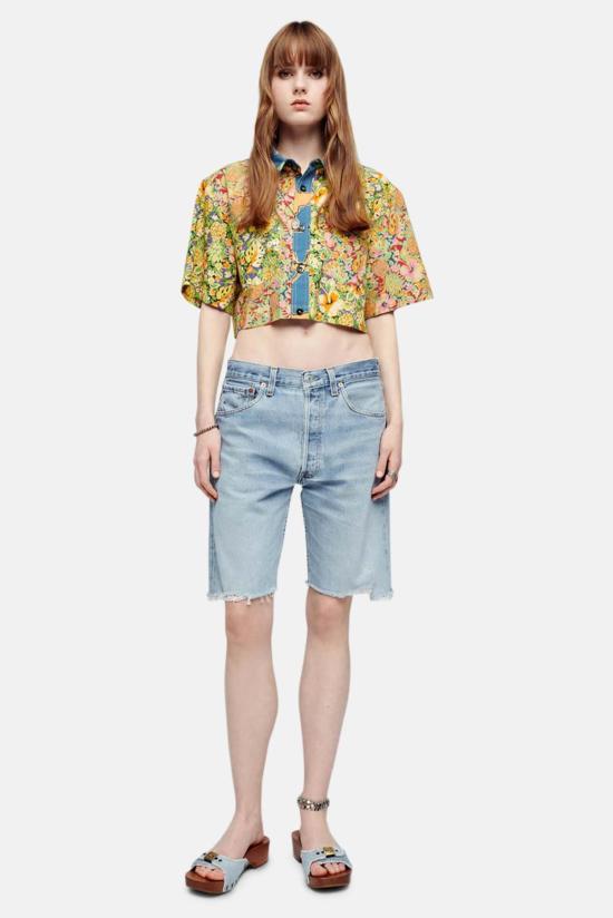  리던 반팔 티셔츠 Re/Done 오버사이즈 크롭 셔츠 멀티 파인애플 - RE/DONE