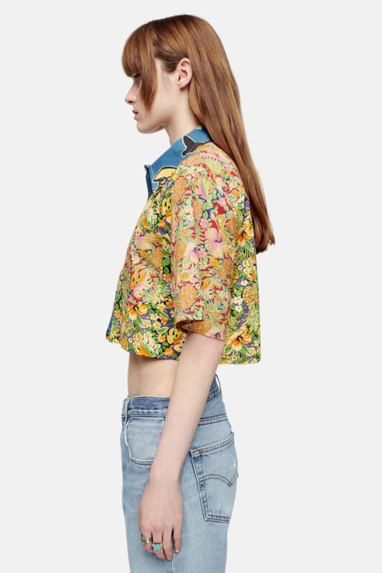  리던 반팔 티셔츠 Re/Done 오버사이즈 크롭 셔츠 멀티 파인애플 - RE/DONE