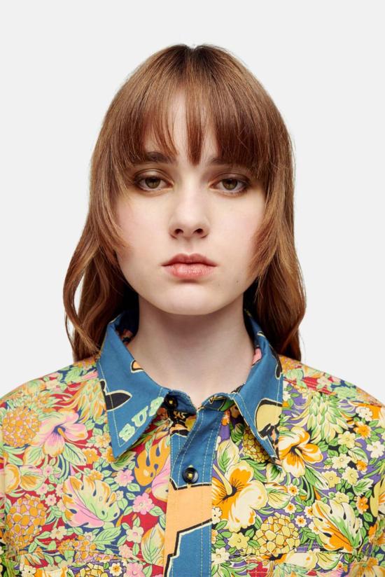  리던 반팔 티셔츠 Re/Done 오버사이즈 크롭 셔츠 멀티 파인애플 - RE/DONE