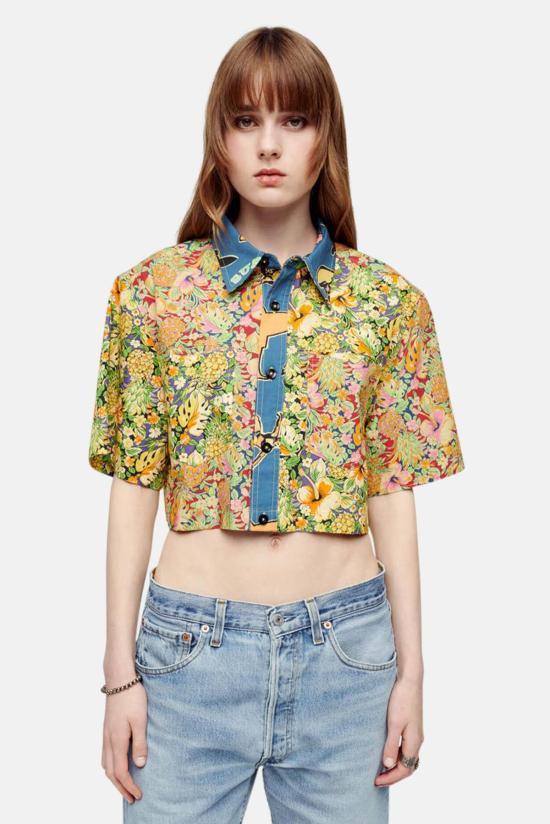  리던 반팔 티셔츠 Re/Done 오버사이즈 크롭 셔츠 멀티 파인애플