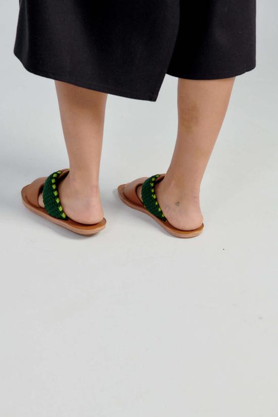  마레아 뮬/슬리퍼 T 스트랩 샌들 카라멜/그린 - MAREA