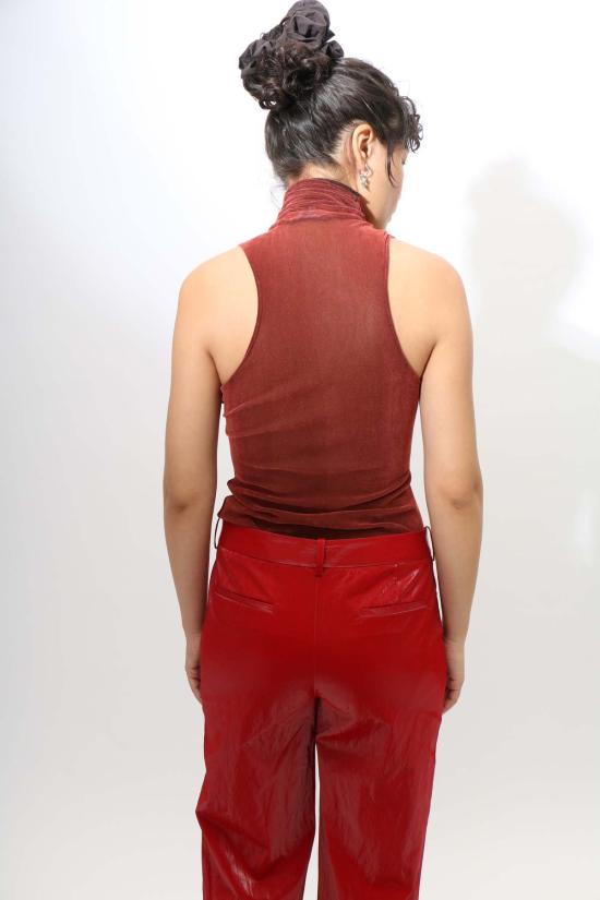  프리스카베라 민소매 티셔츠 터틀넥 레이서백 탱크 브릭 - PRISCAVERA