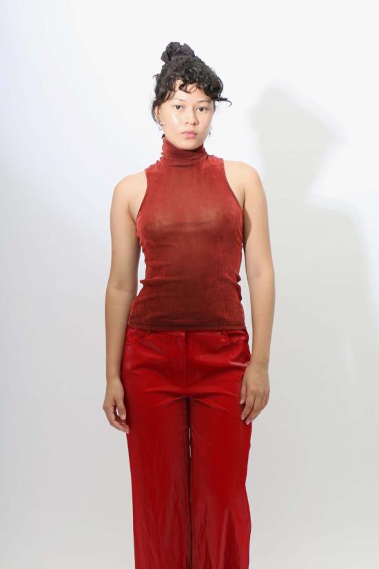  프리스카베라 민소매 티셔츠 터틀넥 레이서백 탱크 브릭 - PRISCAVERA