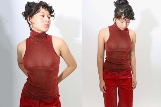  프리스카베라 민소매 티셔츠 터틀넥 레이서백 탱크 브릭 - PRISCAVERA