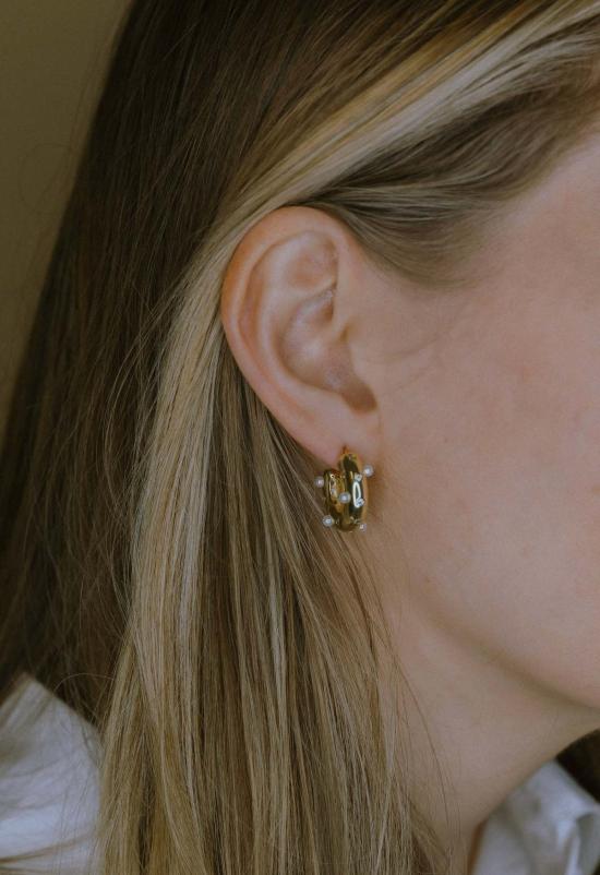  더 엔케이씨 스토어 이어링 Nkc 크리스탈 앤 펄 후프 - The NKC Store