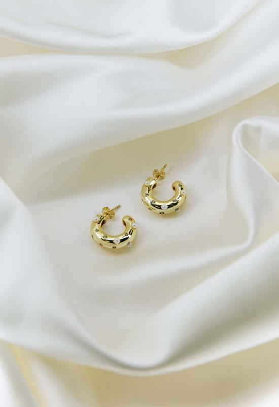  더 엔케이씨 스토어 이어링 Nkc 크리스탈 앤 펄 후프 - The NKC Store